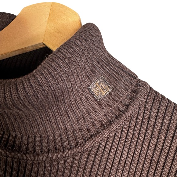 Lauren Ralph Lauren Chocolate Brown Turtleneck Sweater Size XL 100% Cotton Logo - Picture 3 of 7